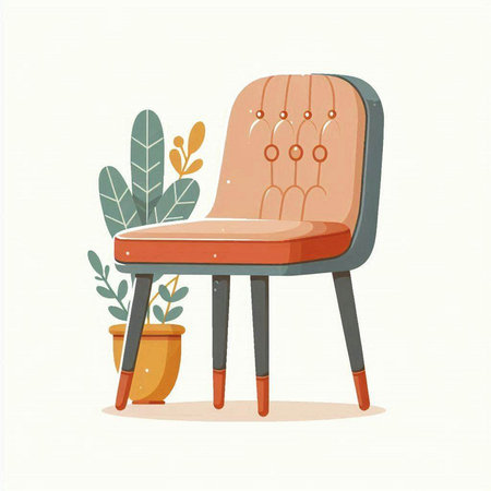 Vector illustration of a chair with a flowerpot and a plant.のイラスト素材