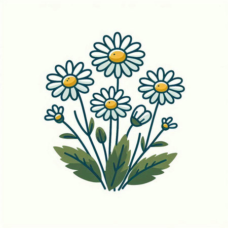 Chamomile flowers in doodle style. Vector illustration.のイラスト素材