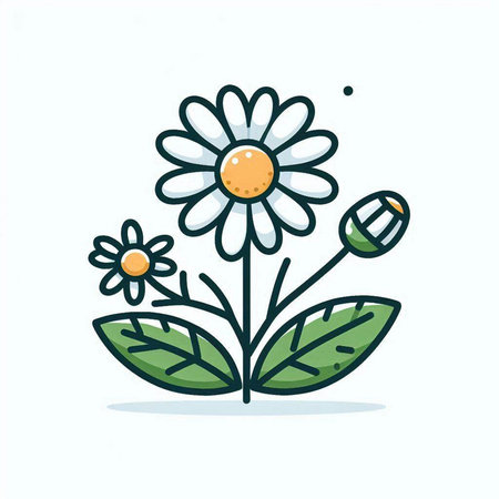 Chamomile flower icon. Vector illustration in a flat style.のイラスト素材