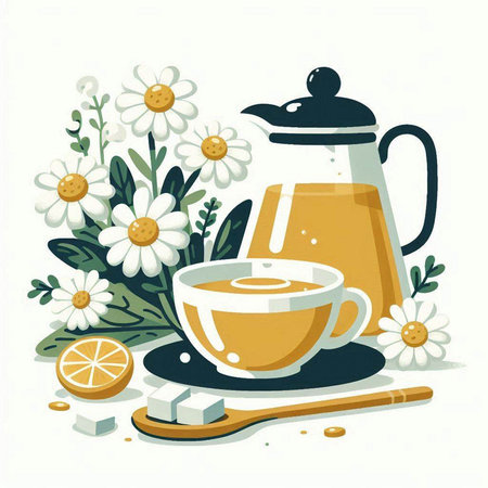Cup of tea with chamomile. Vector illustration.のイラスト素材
