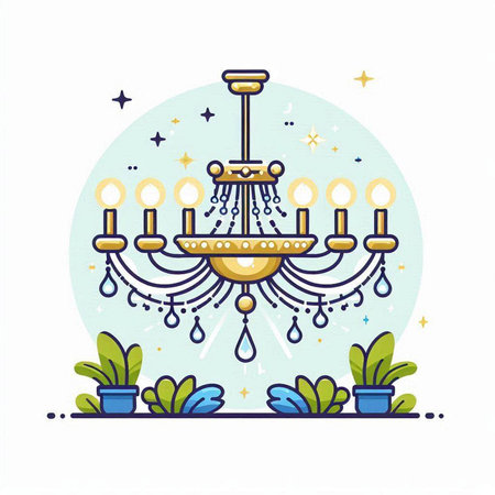 Chandelier line icon. Vector illustration in flat linear style.のイラスト素材