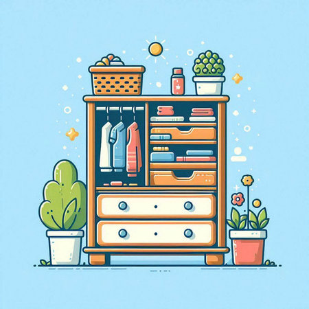 Vector illustration of a chest of drawers in a flat style.のイラスト素材