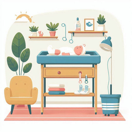Interior of children room with furniture. Vector illustration in flat styleのイラスト素材