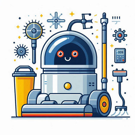 Robot in flat style. Vector illustration for your design. Cute robot.のイラスト素材