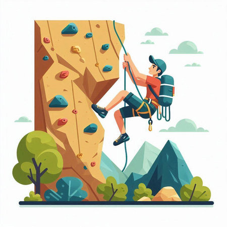 Climbing. Rock climber. Vector illustration in flat styleのイラスト素材