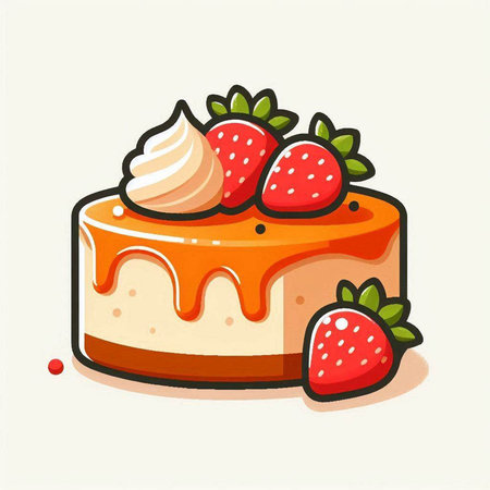 Piece of cake with strawberries and whipped cream. Vector illustration.のイラスト素材