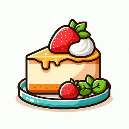 Strawberry cake with whipped cream and fresh berries. Vector illustration.のイラスト素材