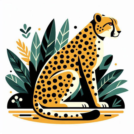 Cheetah in the jungle. Hand drawn vector illustration in cartoon style.のイラスト素材