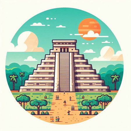 Ancient Mayan pyramid in flat style. Vector illustration for your designのイラスト素材