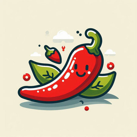Cute cartoon hot chili pepper. Vector illustration of cute chilli pepper.のイラスト素材