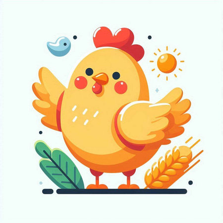 Cute cartoon chicken and wheat. Vector illustration for your design.のイラスト素材