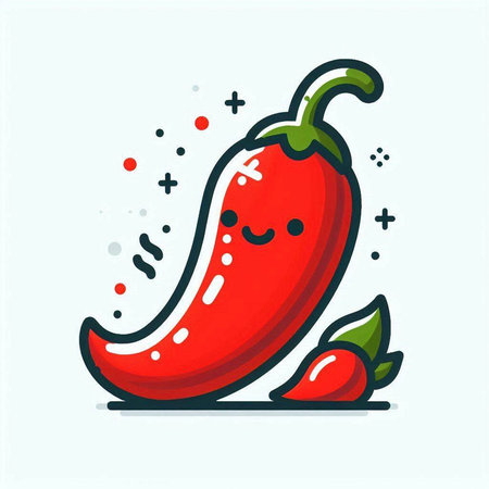 Chili pepper vector illustration. Cute cartoon chili pepper character.のイラスト素材