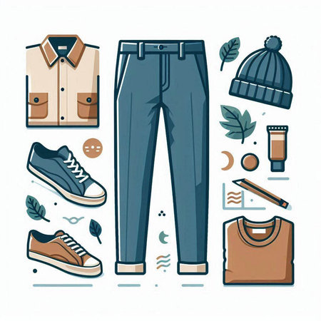 Set of men's clothes and accessories. Vector illustration in flat styleのイラスト素材