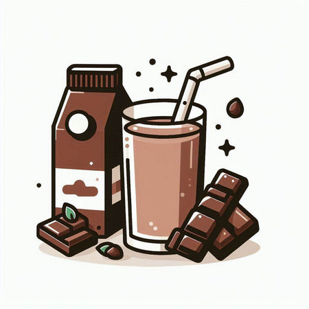Illustration of a chocolate bar and a glass of milkshakeのイラスト素材
