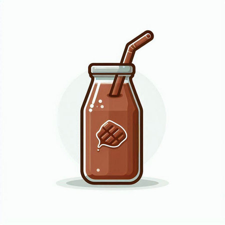 Chocolate smoothie in a glass bottle with a straw. Vector illustration.のイラスト素材