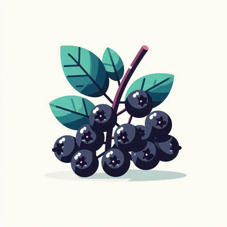Ripe black chokeberry isolated on white background. Vector illustration.のイラスト素材