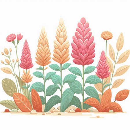 Illustration of a Colorful Floral Background with Flowers and Leavesのイラスト素材