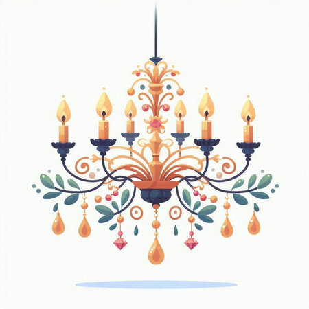 Chandelier with candles in oriental style. Vector illustration.のイラスト素材