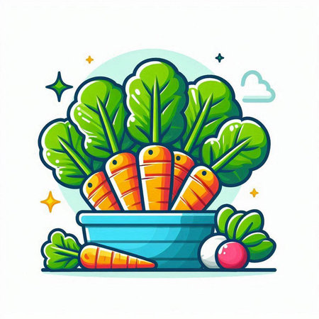 Vector illustration of carrot in bowl. Vegetarian food, healthy eating concept.のイラスト素材