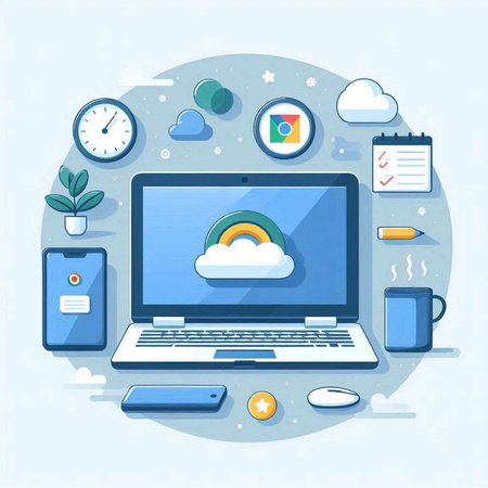 Flat design vector illustration concept of cloud computing technology, cloud computing.のイラスト素材