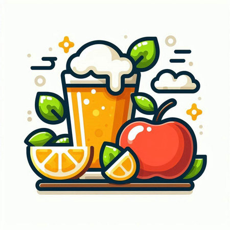Fruit juice icon in flat style. Apple, orange, lemon. Vector illustration.のイラスト素材