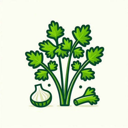 Celery, parsley and garlic. Hand drawn vector illustration.のイラスト素材