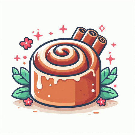 Cinnamon roll vector illustration. Hand drawn cinnamon roll icon isolated on white background.のイラスト素材