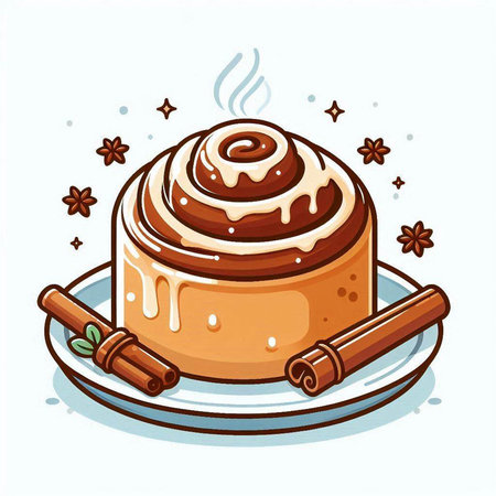 Cinnamon roll with cinnamon sticks and anise. Vector illustration.のイラスト素材
