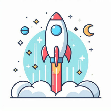 Rocket launch line icon. Start up business concept. Vector illustration.のイラスト素材