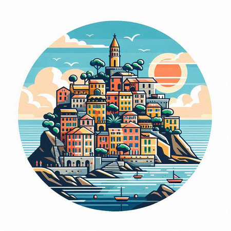 Vector illustration of the island of Rovinj in Croatia.のイラスト素材