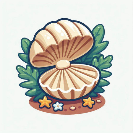 Illustration of a seashell and starfish on a white backgroundのイラスト素材