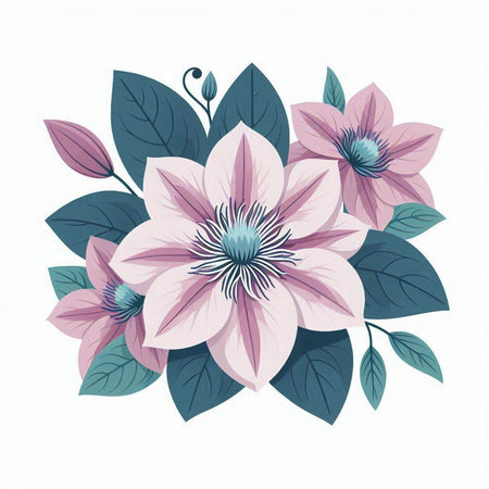 Beautiful floral composition with clematis flowers. Vector illustration.のイラスト素材