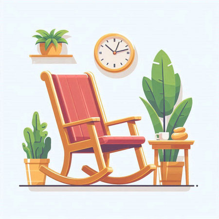 Illustration of rocking chair and houseplants. Vector illustration.のイラスト素材