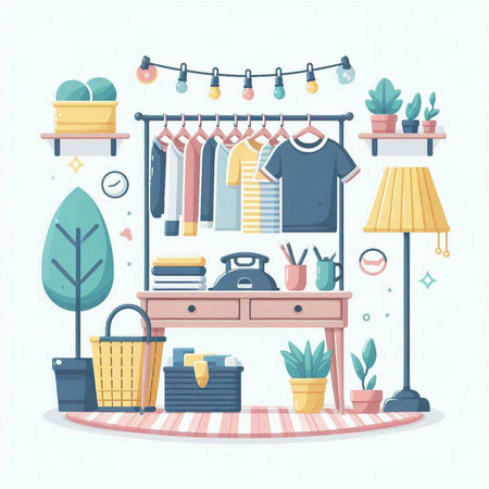 Furniture and accessories in flat style. Furniture in the room. Vector illustration.のイラスト素材