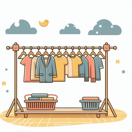 Illustration of Clothes Hanging in a Clothes Rack.のイラスト素材
