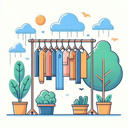 Clothes hanging on the hanger in the flat style. Vector illustration.のイラスト素材