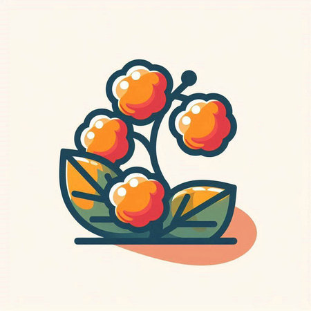 Vector illustration of a rowan branch with berries in flat style.のイラスト素材