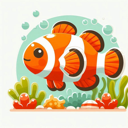 Clown fish in the sea. Vector illustration. Cartoon style.のイラスト素材