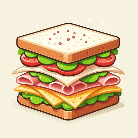 Sandwich with ham, cheese, tomato and lettuce. Vector illustration.のイラスト素材