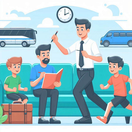 Businessman and his team. Vector illustration in flat cartoon style.のイラスト素材