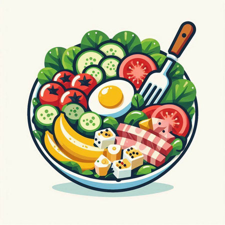 Healthy salad in bowl. Vector illustration of a healthy food.のイラスト素材