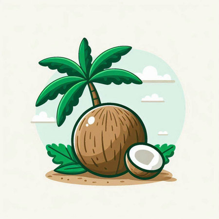 Coconut on the beach. Vector illustration in a flat style.のイラスト素材