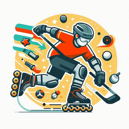 Hockey player in action. Colorful vector illustration in cartoon style.のイラスト素材