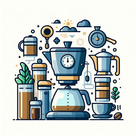 Coffee brewing process. Modern flat line design style vector illustration.のイラスト素材