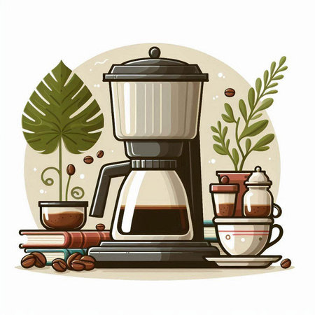 Coffee maker and coffee beans. Vector illustration on white background.のイラスト素材