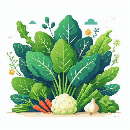 Vegetables vector illustration. Cabbage, carrot, onion, beetroot, radish, celery, parsley.のイラスト素材