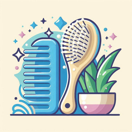 Hairbrush and comb. Vector illustration in flat cartoon style.のイラスト素材