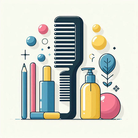 Vector illustration of cosmetics and hairdresser tools in flat style.のイラスト素材
