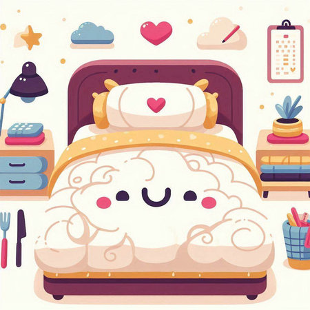 Vector illustration of a cute bed with a pillow and a heart.のイラスト素材