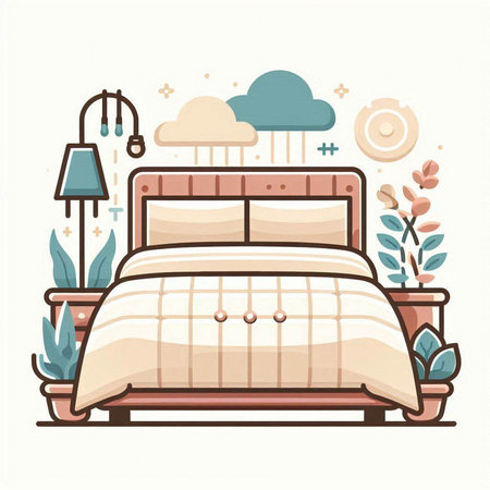 Vector illustration of a bed with a pillow in a flat style.のイラスト素材